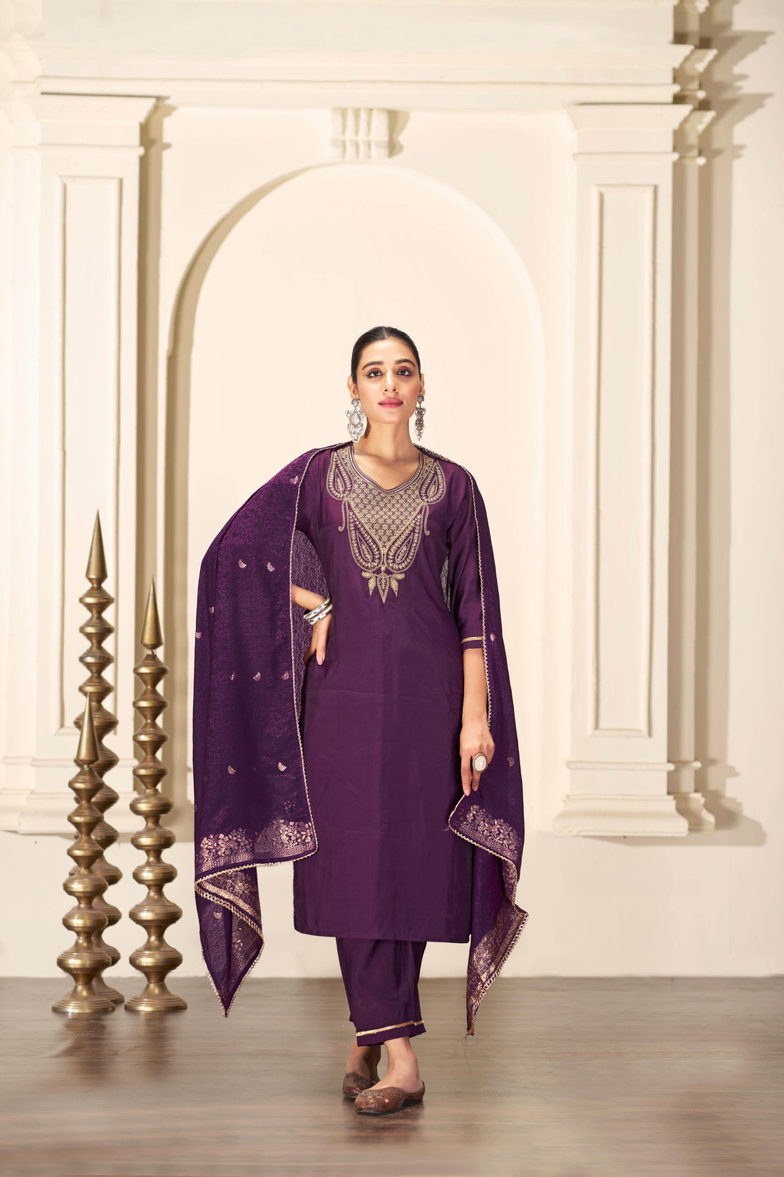 Gita Purple Silk Kurta Set with Dupatta - BulBul