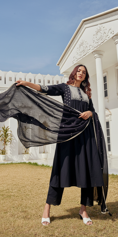 Abhilasha Cotton Black Kurta Set with Dupatta