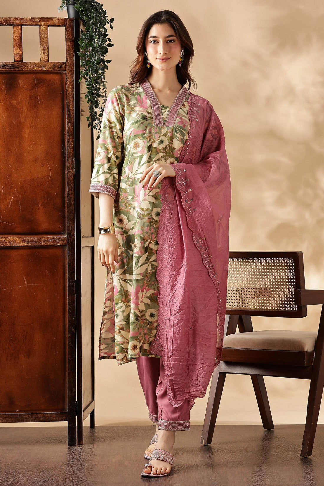 Aafiya Green Rayon Kurta Set with Dupatta - BulBul