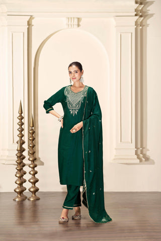 Gita Green Silk Kurta Set with Dupatta - BulBul