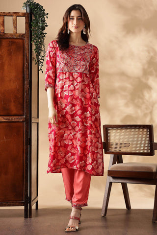 Simar Rayon Fuschia Kurta Set with Dupatta - BulBul