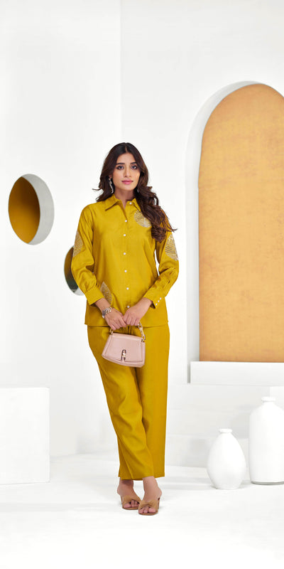 Saroj Mustard Chanderi Co-Ord Set