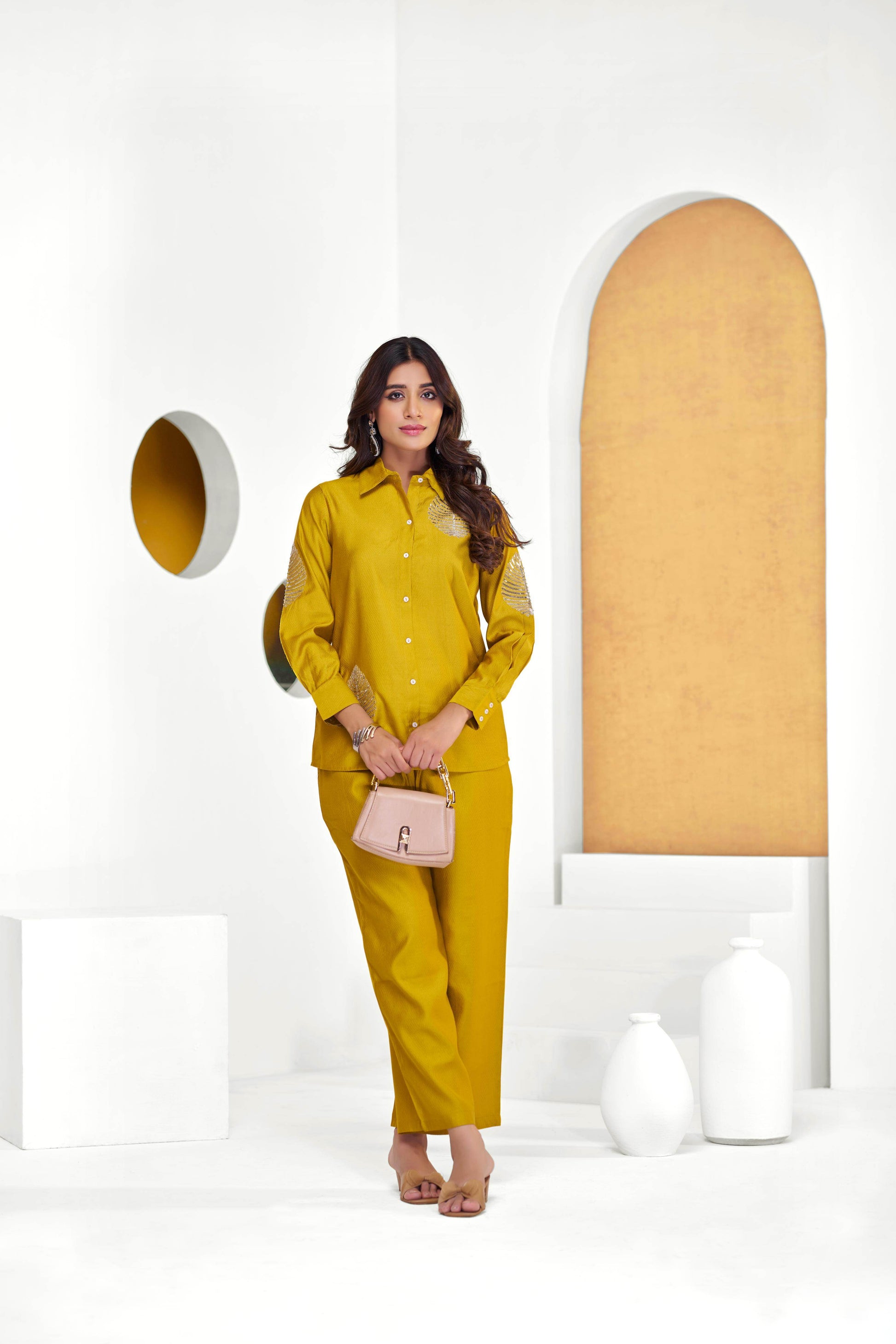 Saroj Mustard Chanderi Co-Ord Set - BulBul