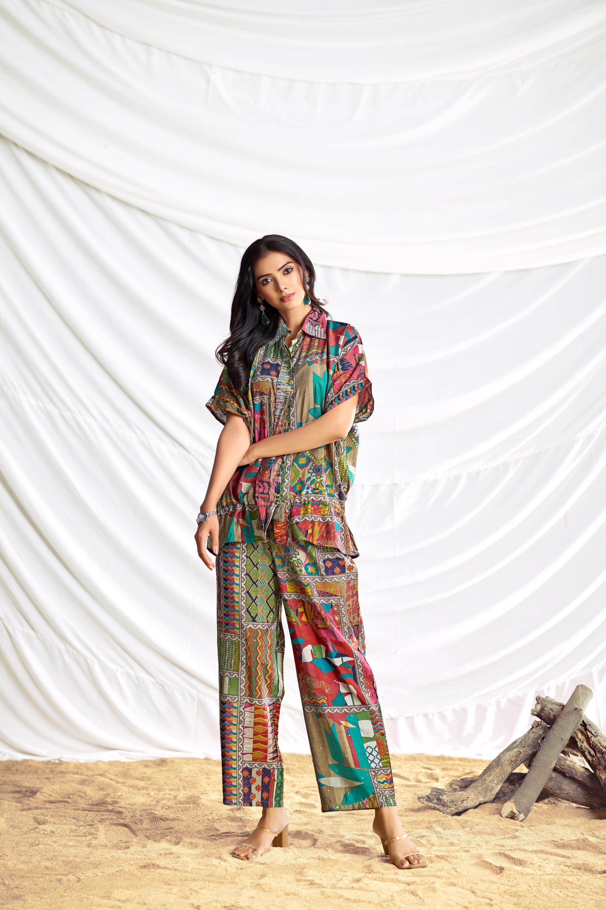 Kate Beige Chanderi Co-Ord Set - BulBul