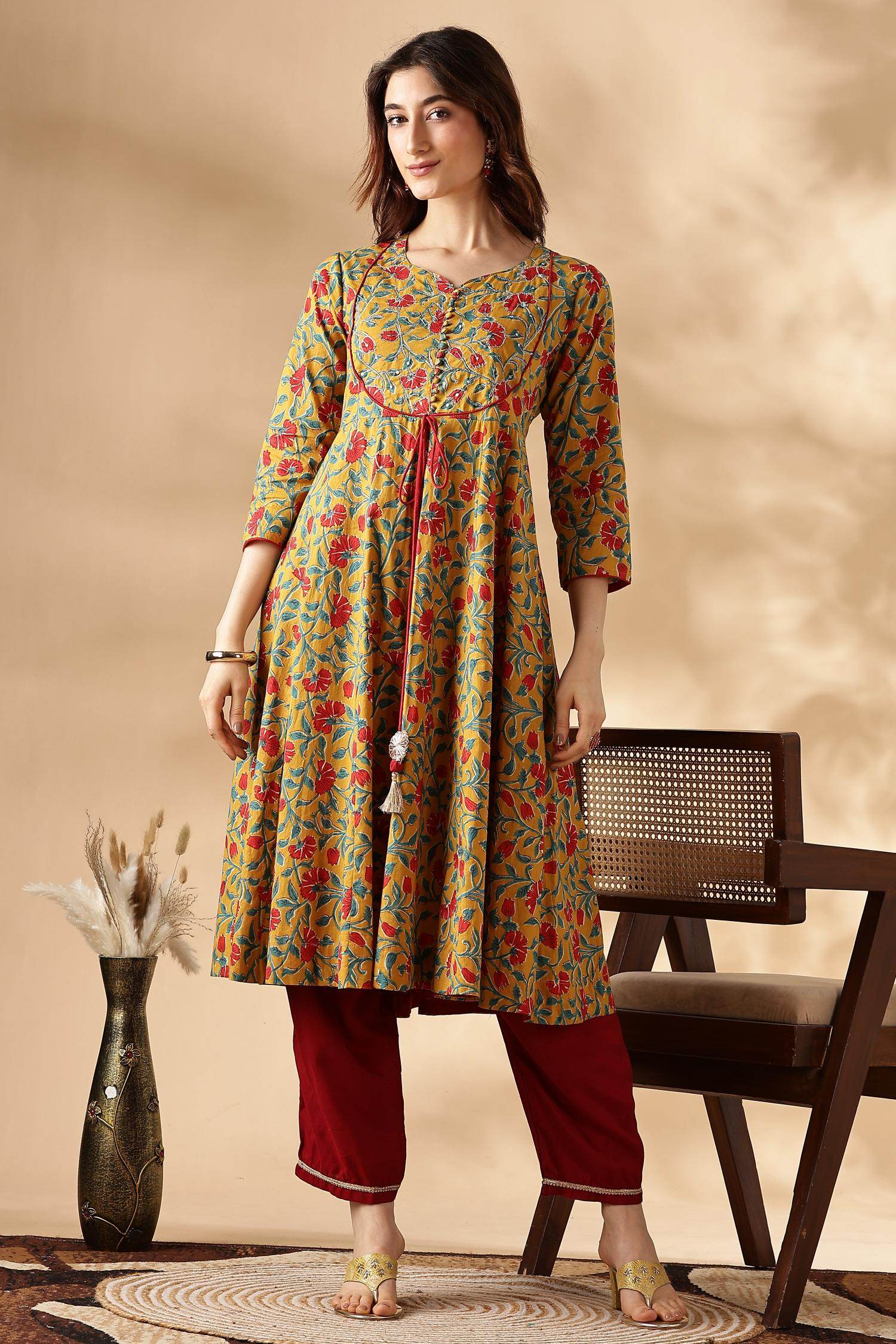 Anupama Cotton Mustard Kurta Set with Dupatta - BulBul