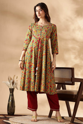 Anupama Cotton Mustard Kurta Set with Dupatta - BulBul