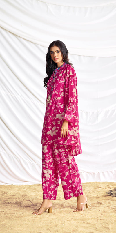 Preha Fuschia Chanderi Co-Ord Set