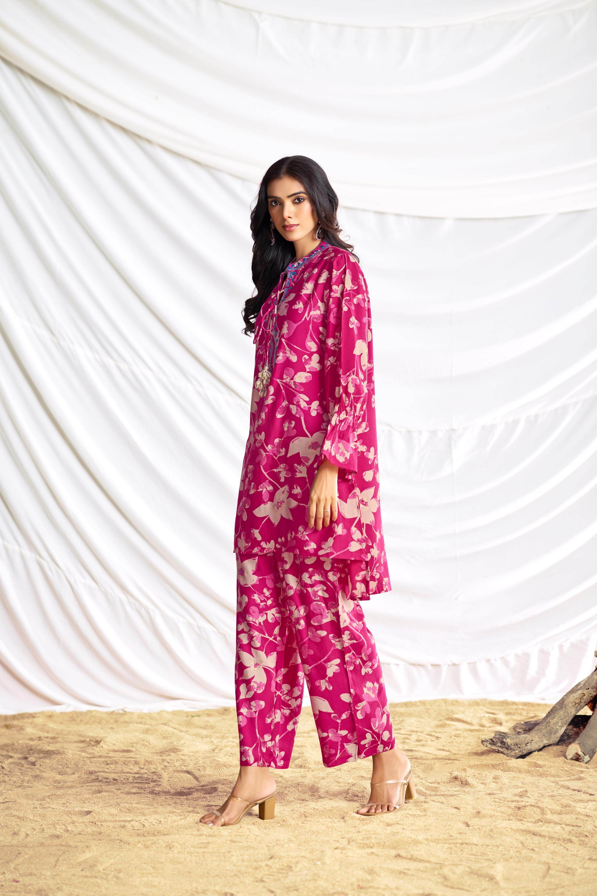 Preha Fuschia Chanderi Co-Ord Set - BulBul