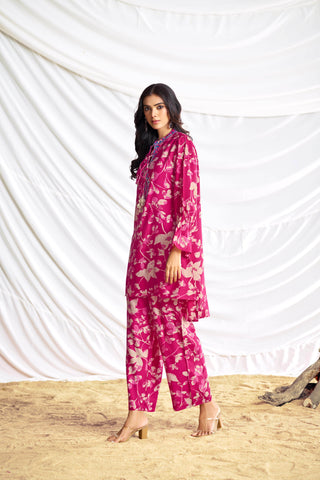 Preha Fuschia Chanderi Co-Ord Set - BulBul