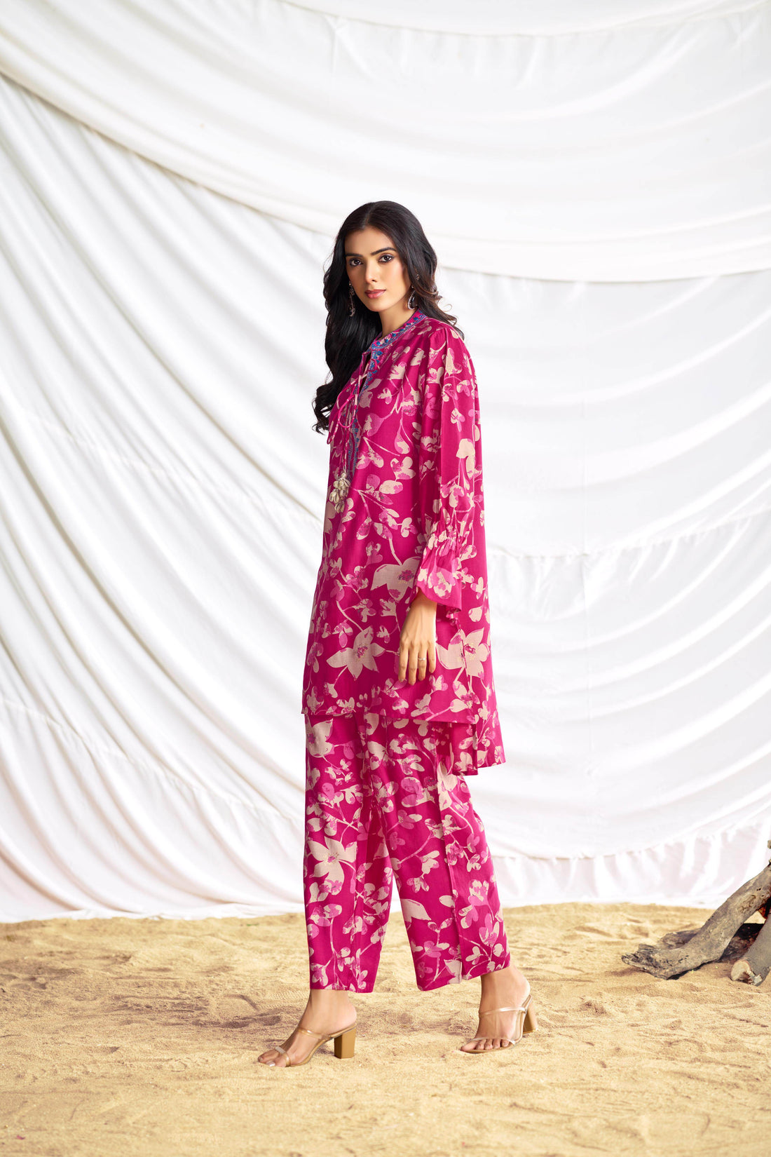 Preha Fuschia Chanderi Co-Ord Set - BulBul