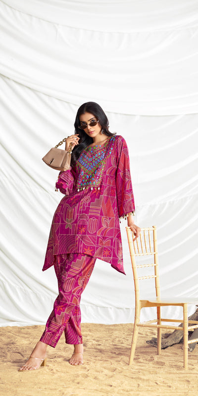 Ashka Chanderi Fuschia Co-Ord Set