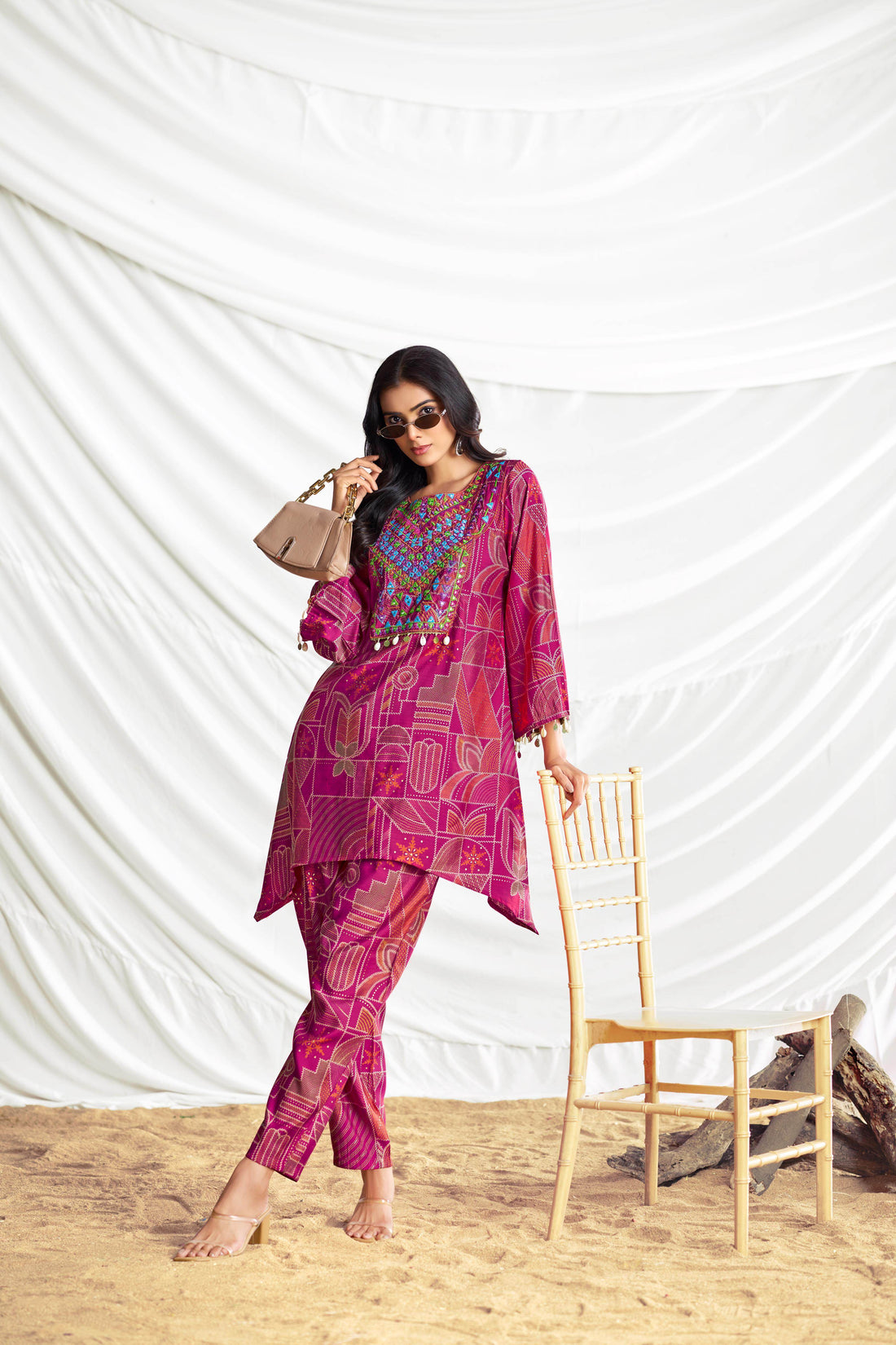 Ashka Chanderi Fuschia Co-Ord Set - BulBul