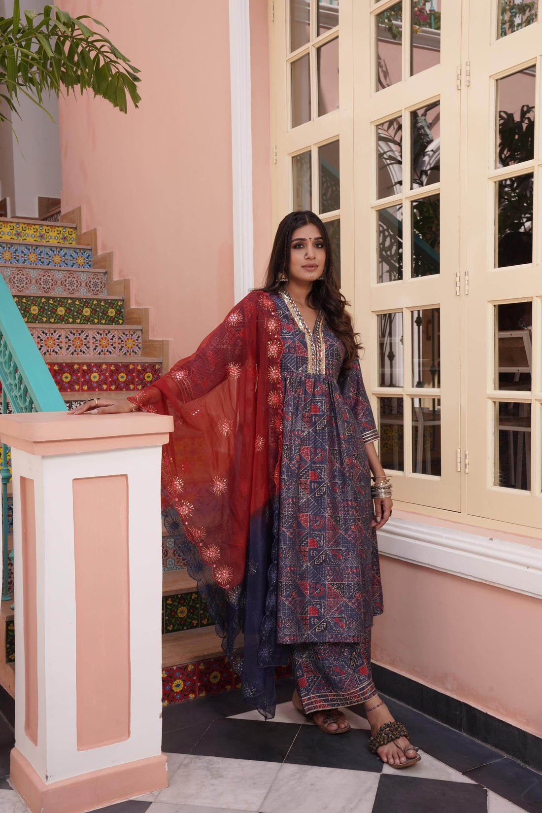 Inaya Chanderi Blue Kurta Set with Dupatta - BulBul