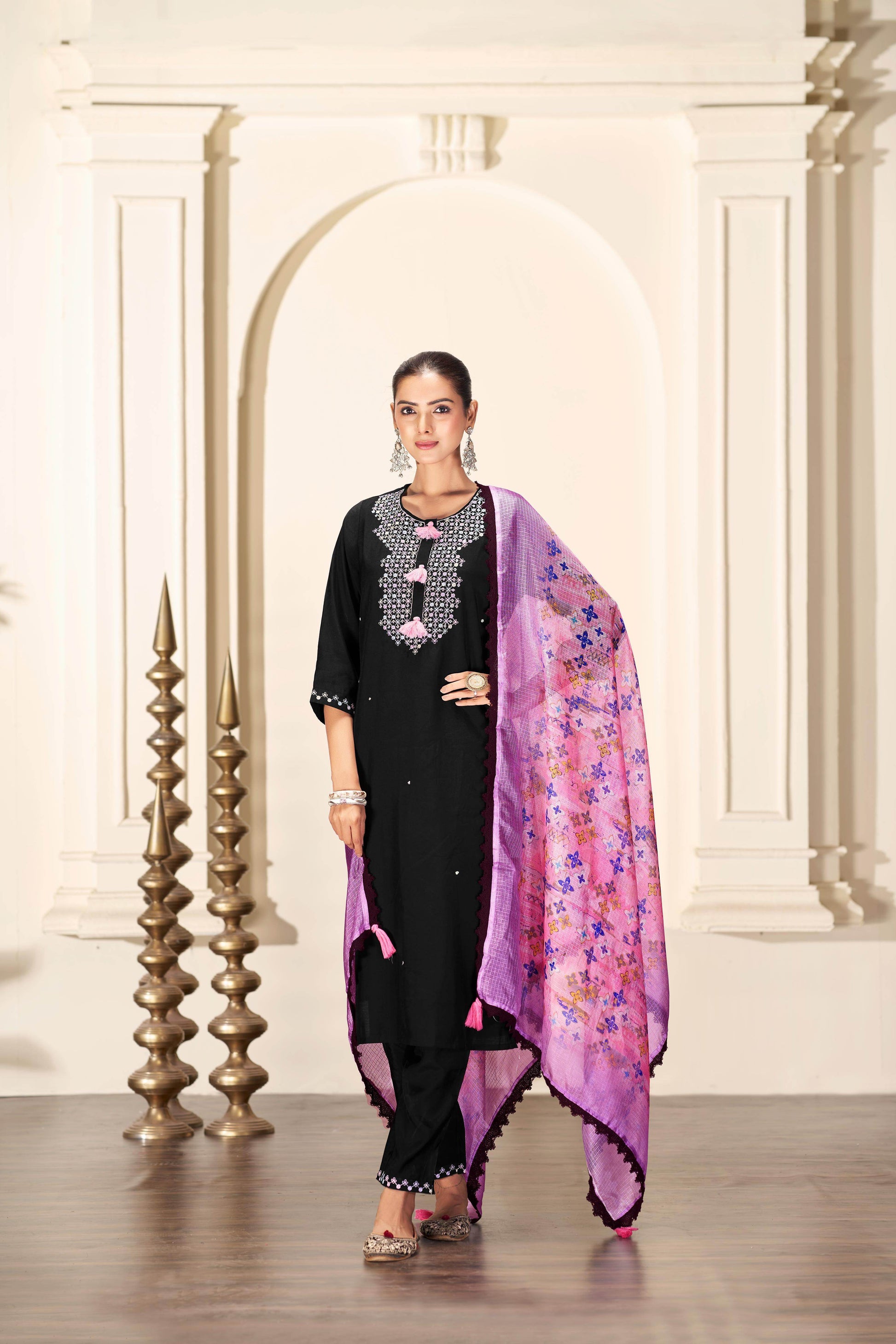 Bhumi Black Silk Kurta Set with Dupatta - BulBul