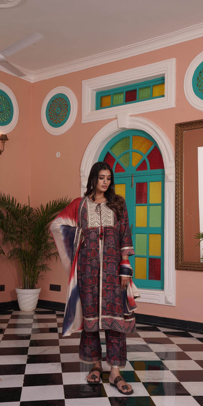 Sarita Chanderi Red Kurta Set with Dupatta