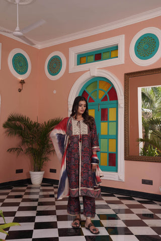 Sarita Chanderi Red Kurta Set with Dupatta - BulBul