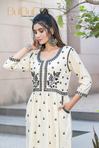Meenaxi Beige Viscose Kurta Set with Mughal-Inspired Embroidery Work