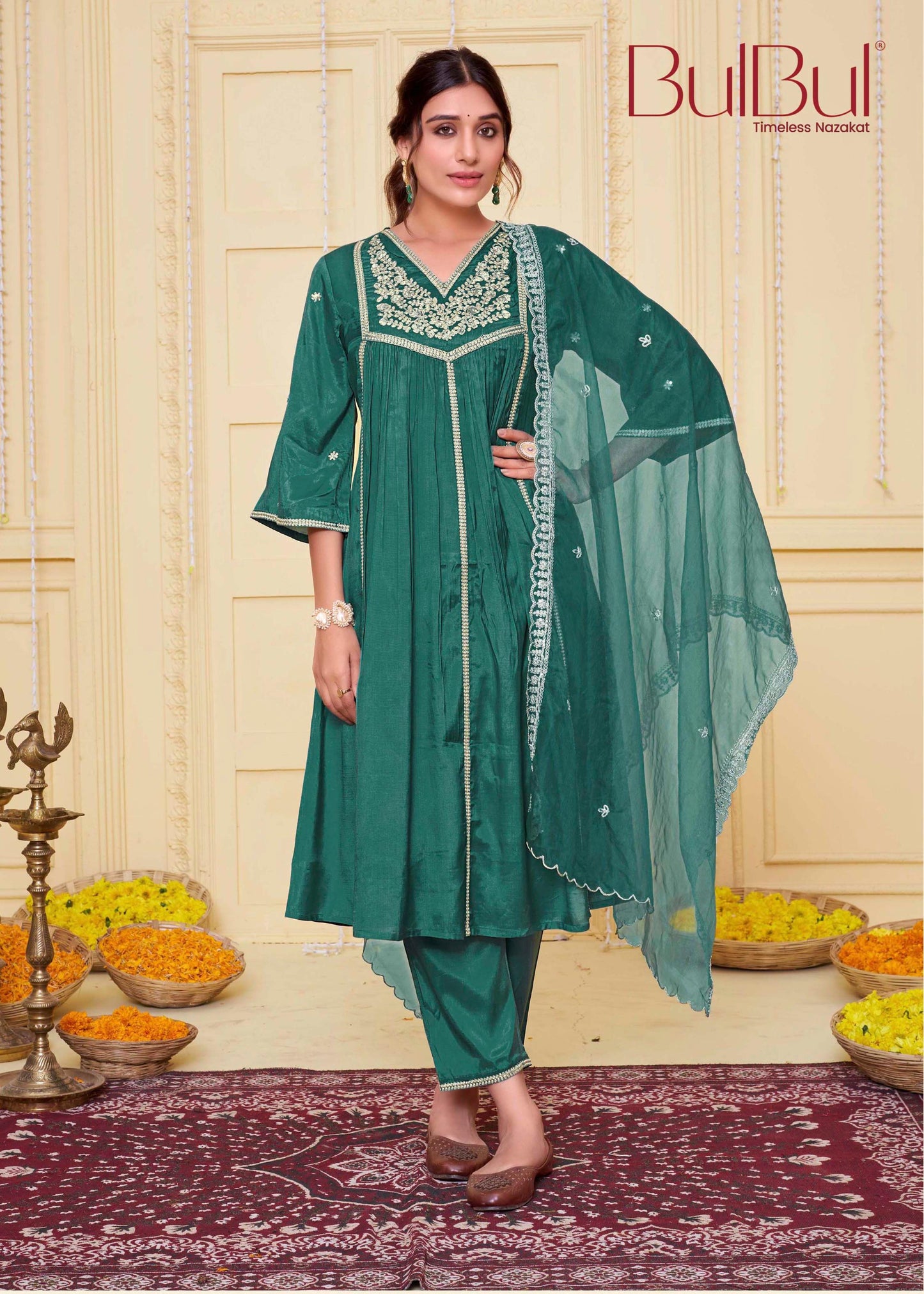 Praniti Viscose Green Kurta Set with Dupatta