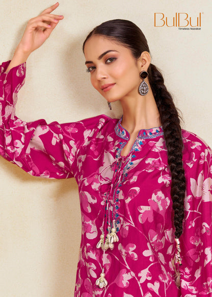 Preha Fuschia Chanderi Co-Ord Set - BulBul
