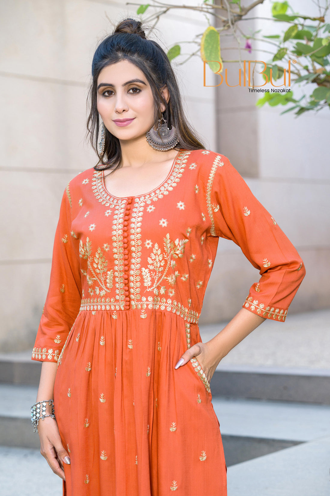 Meenaxi Rust Viscose Kurta Set with Mughal-Inspired Embroidery Work
