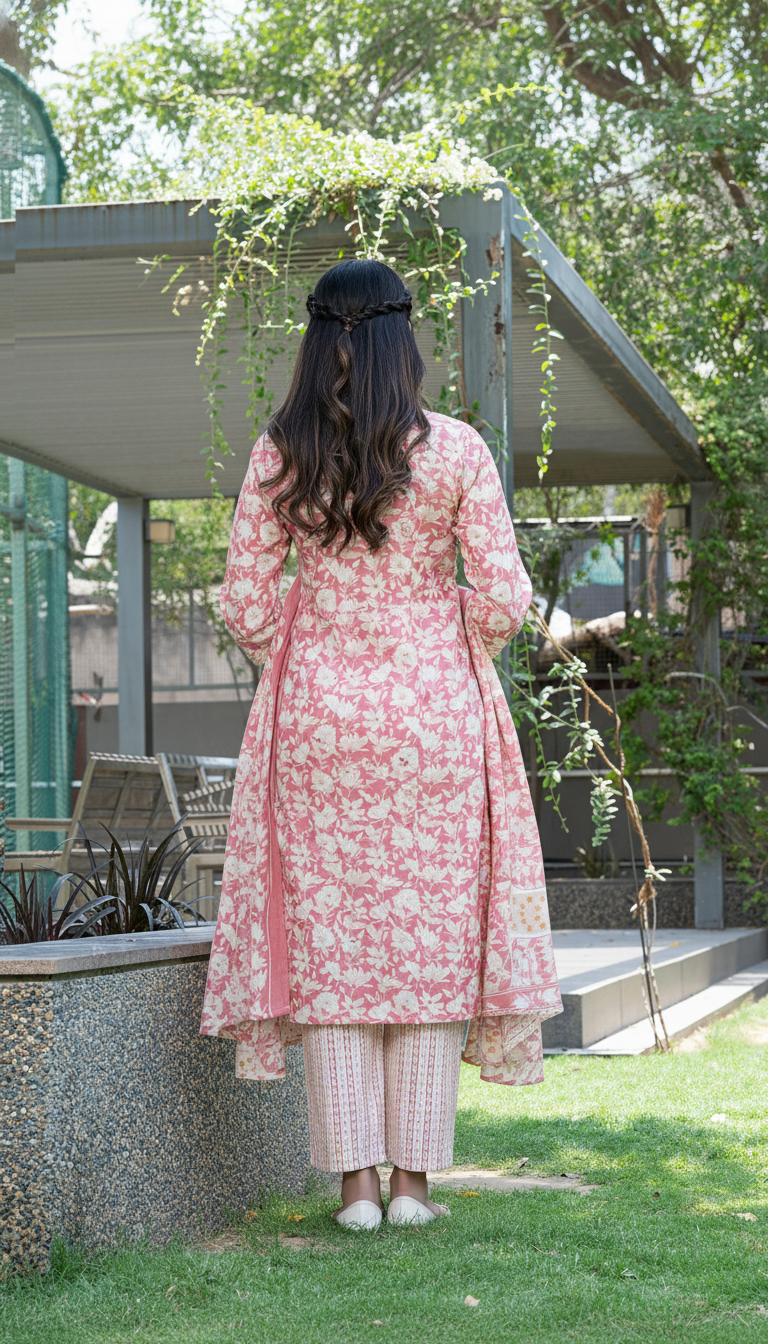 Pure Cotton Red Printed Kurta Set with Floral Sequin Highlights & Dupatta