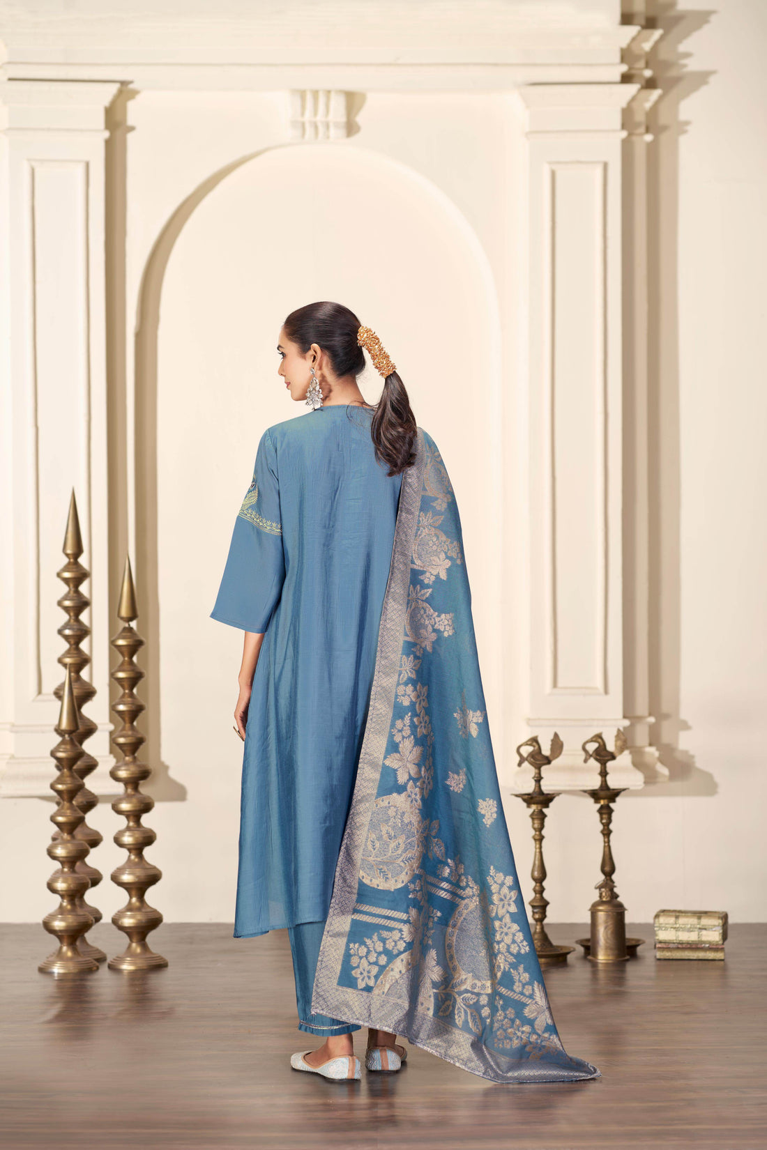 Shruti Iceblue Silk Kurta Set with Dupatta - BulBul