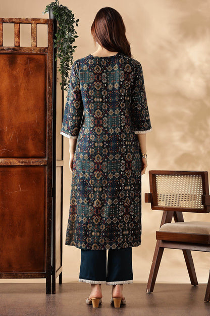 Anjali Rayon Teal Kurta Set with Dupatta - BulBul