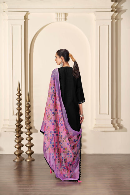Bhumi Black Silk Kurta Set with Dupatta - BulBul