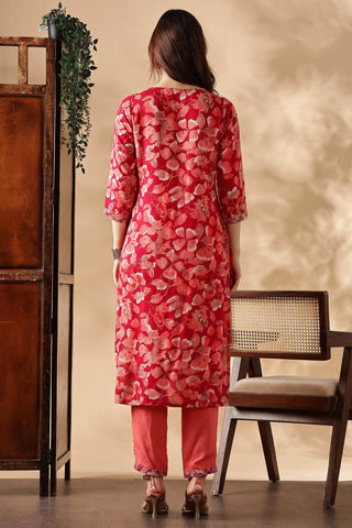 Simar Rayon Fuschia Kurta Set with Dupatta - BulBul