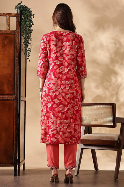 Simar Rayon Fuschia Kurta Set with Dupatta - BulBul