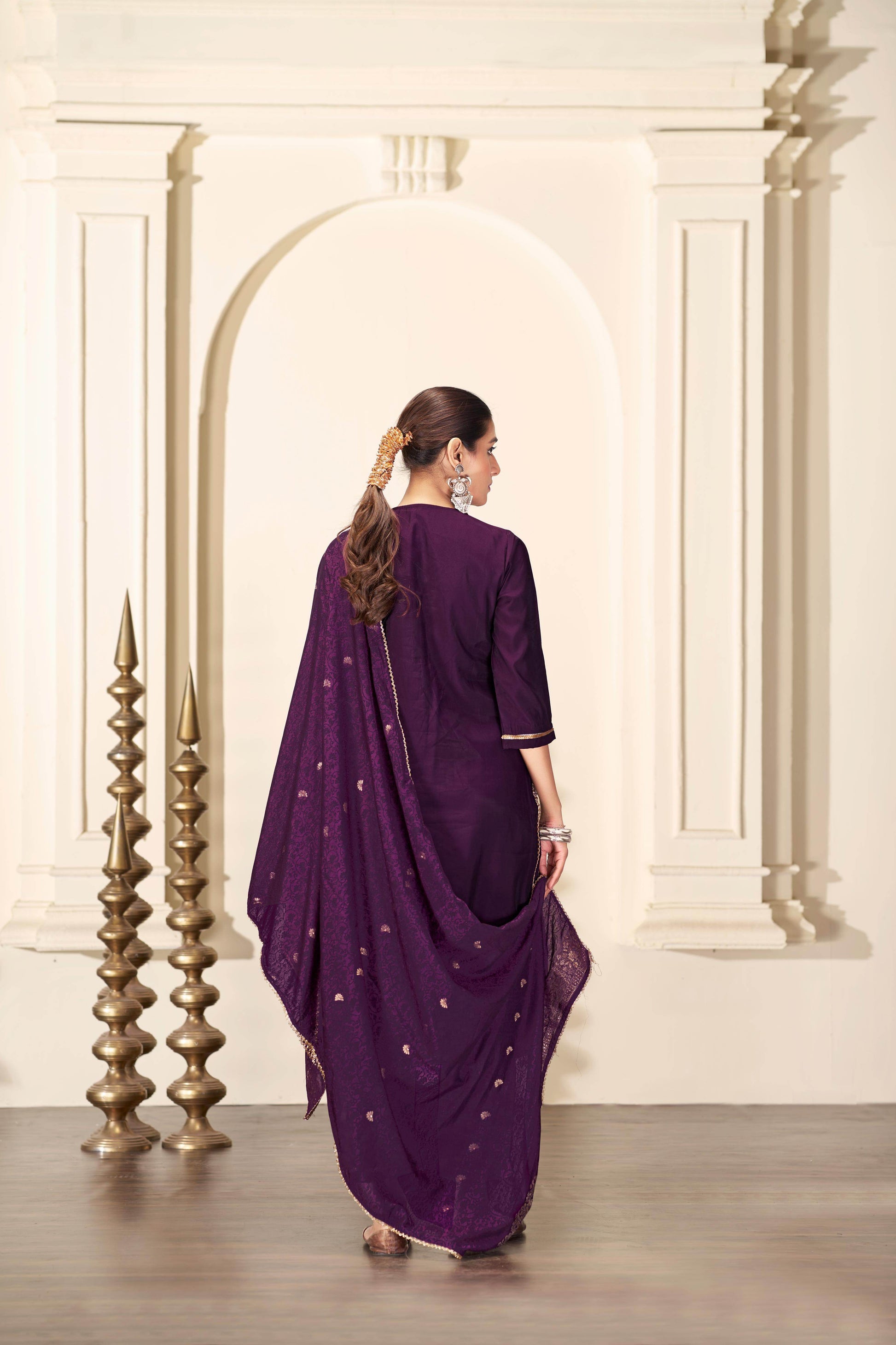 Gita Purple Silk Kurta Set with Dupatta - BulBul
