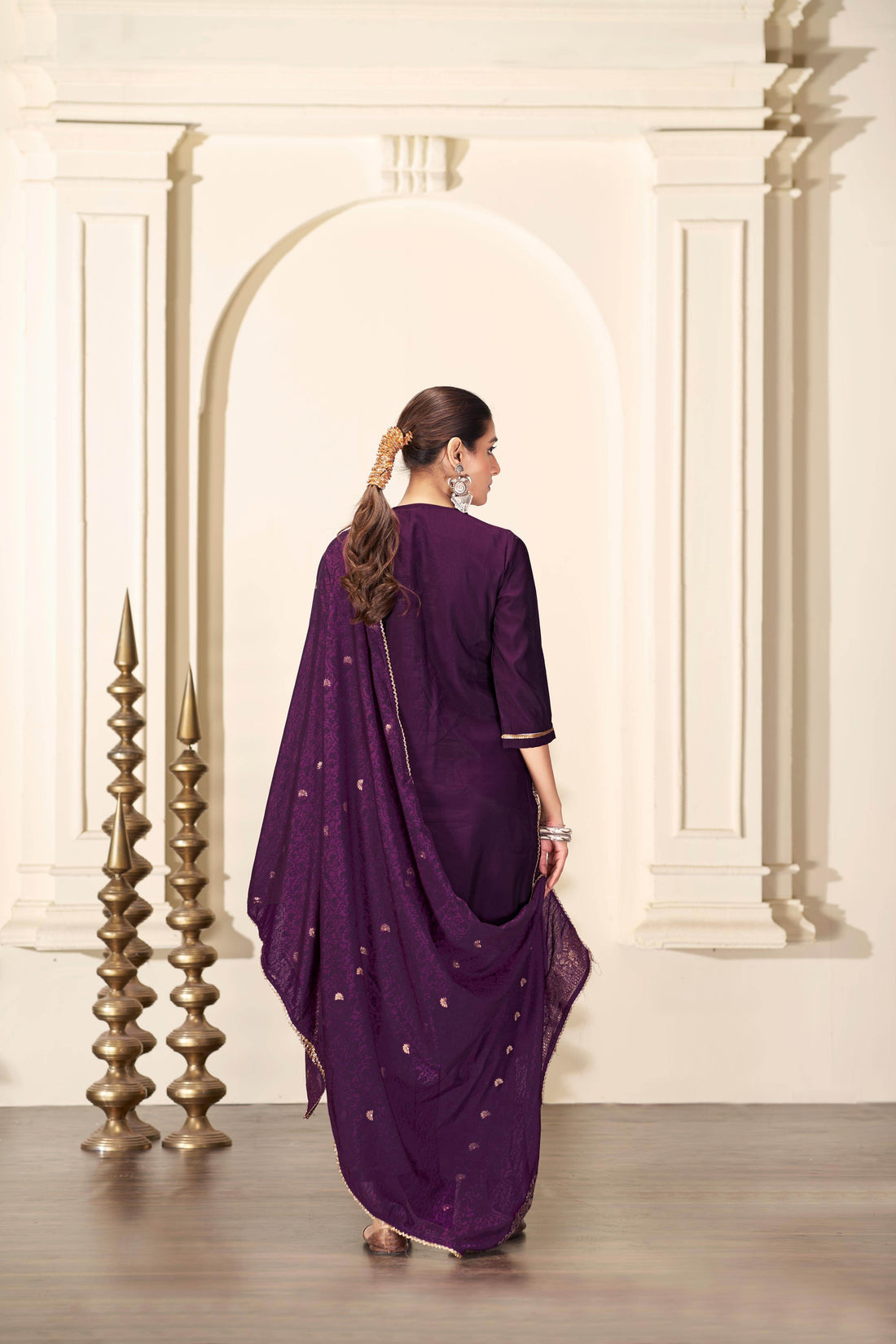 Gita Purple Silk Kurta Set with Dupatta - BulBul