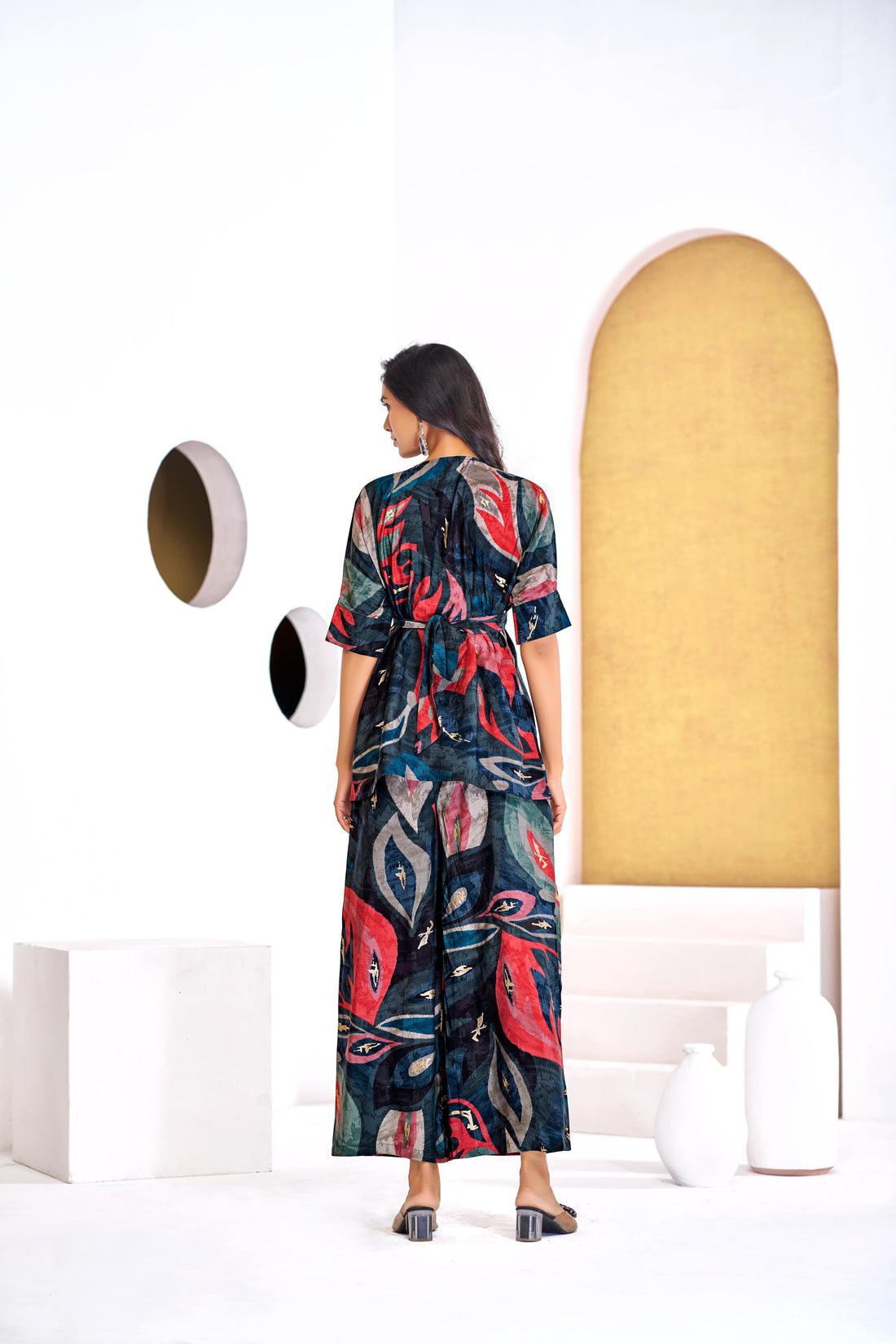 Kalki Blue Modal Chanderi Co-Ord Set with Hand Embellished Mirror and Bugle Bead Detailing