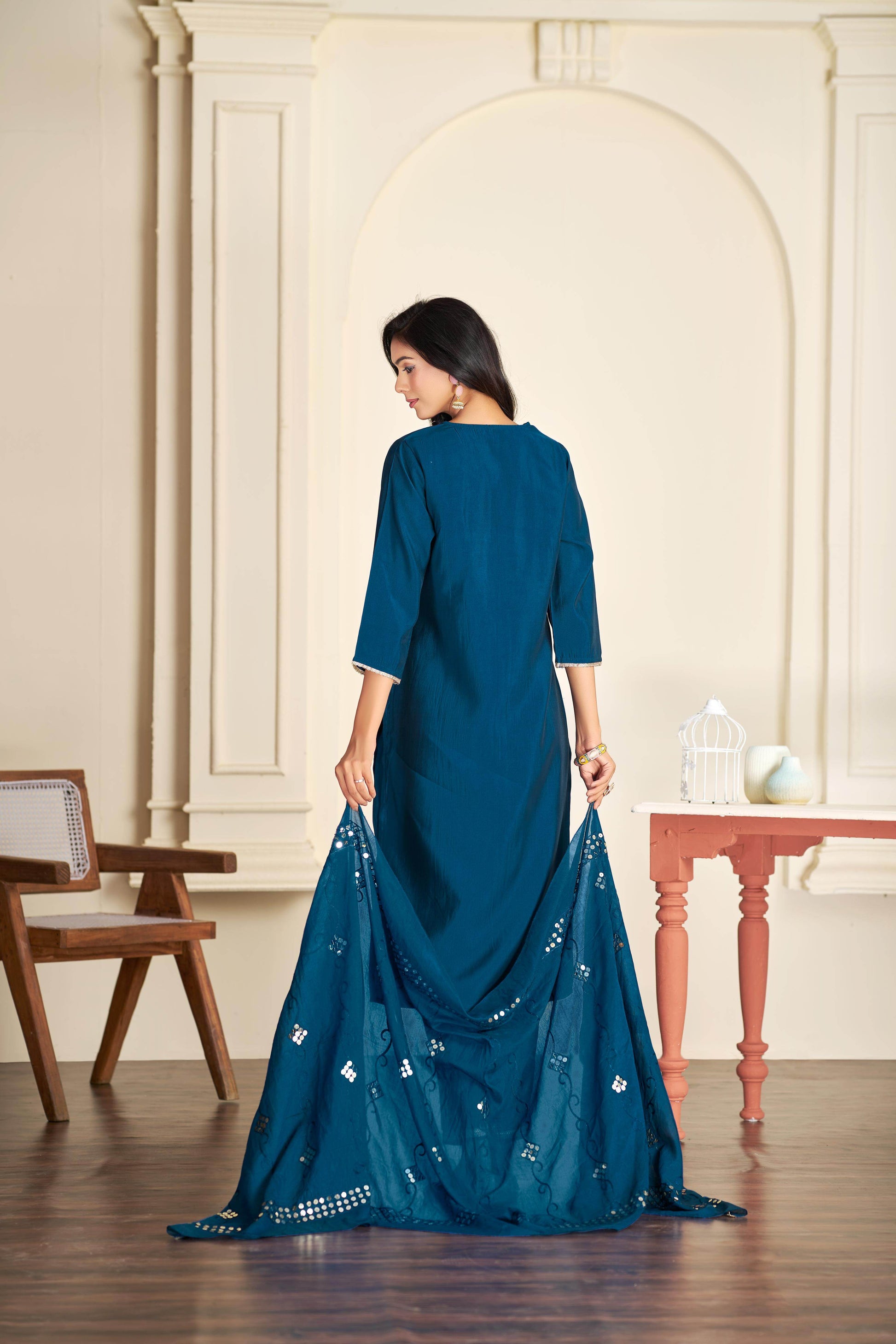 Prachi Silk Teal Kurta Set with Dupatta - BulBul