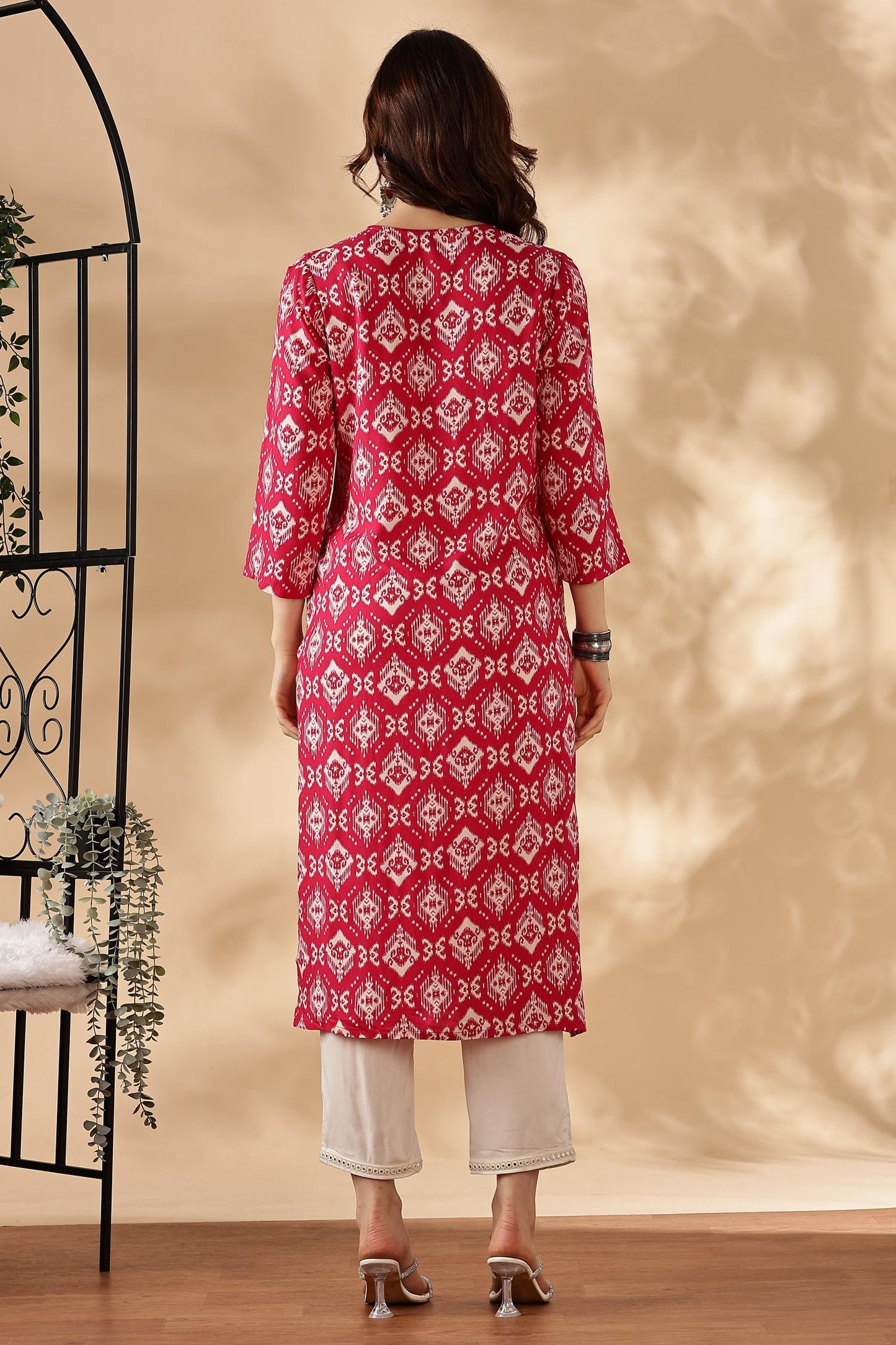 BulBul Sagarika Printed Red & Off White Rayon Salwar Suit