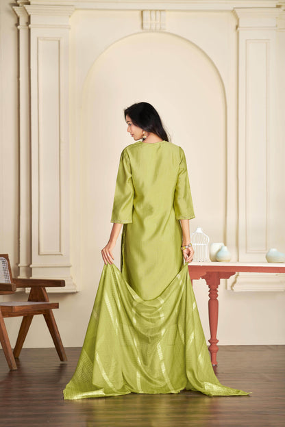 Nakshatra Green Silk Kurta Set with Dupatta - BulBul
