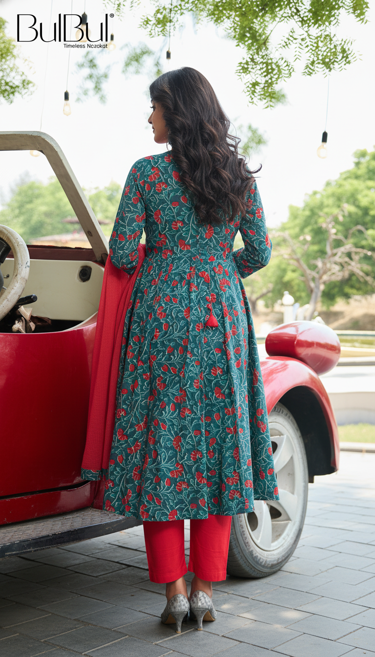 Anupama Blue Floral Printed Pure Cotton Kurta Set with Thread Embroidery and Handcrafted Sequin Work with Dupatta