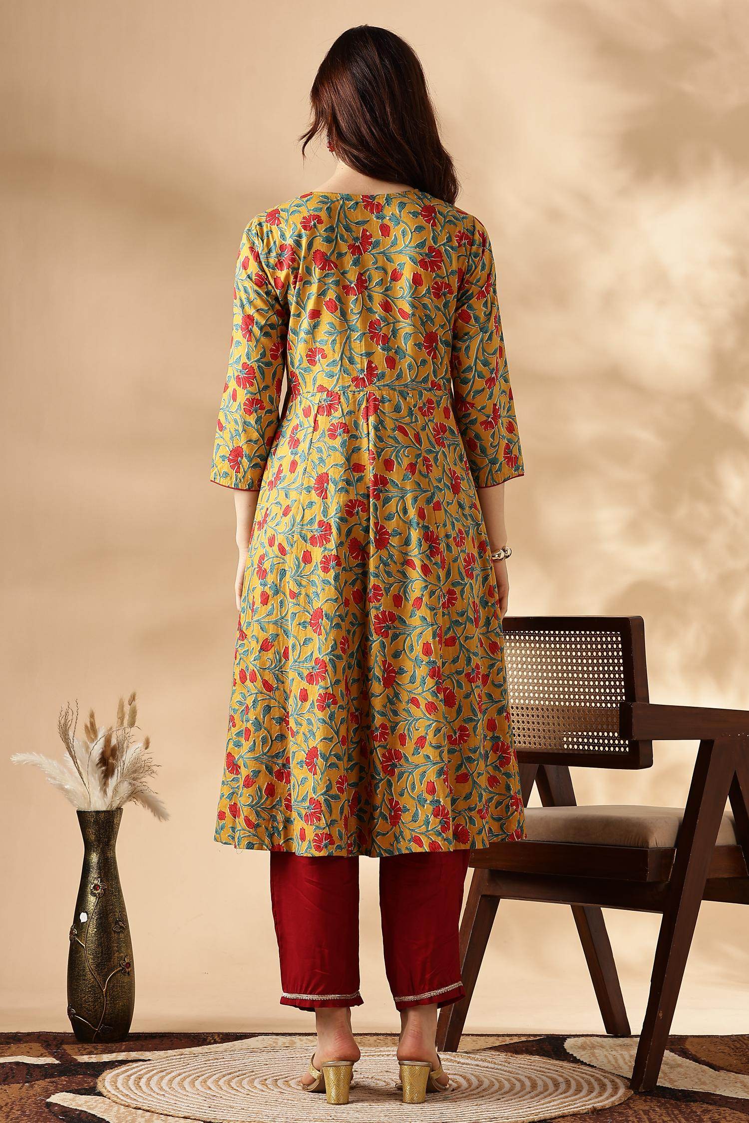 Anupama Cotton Mustard Kurta Set with Dupatta - BulBul
