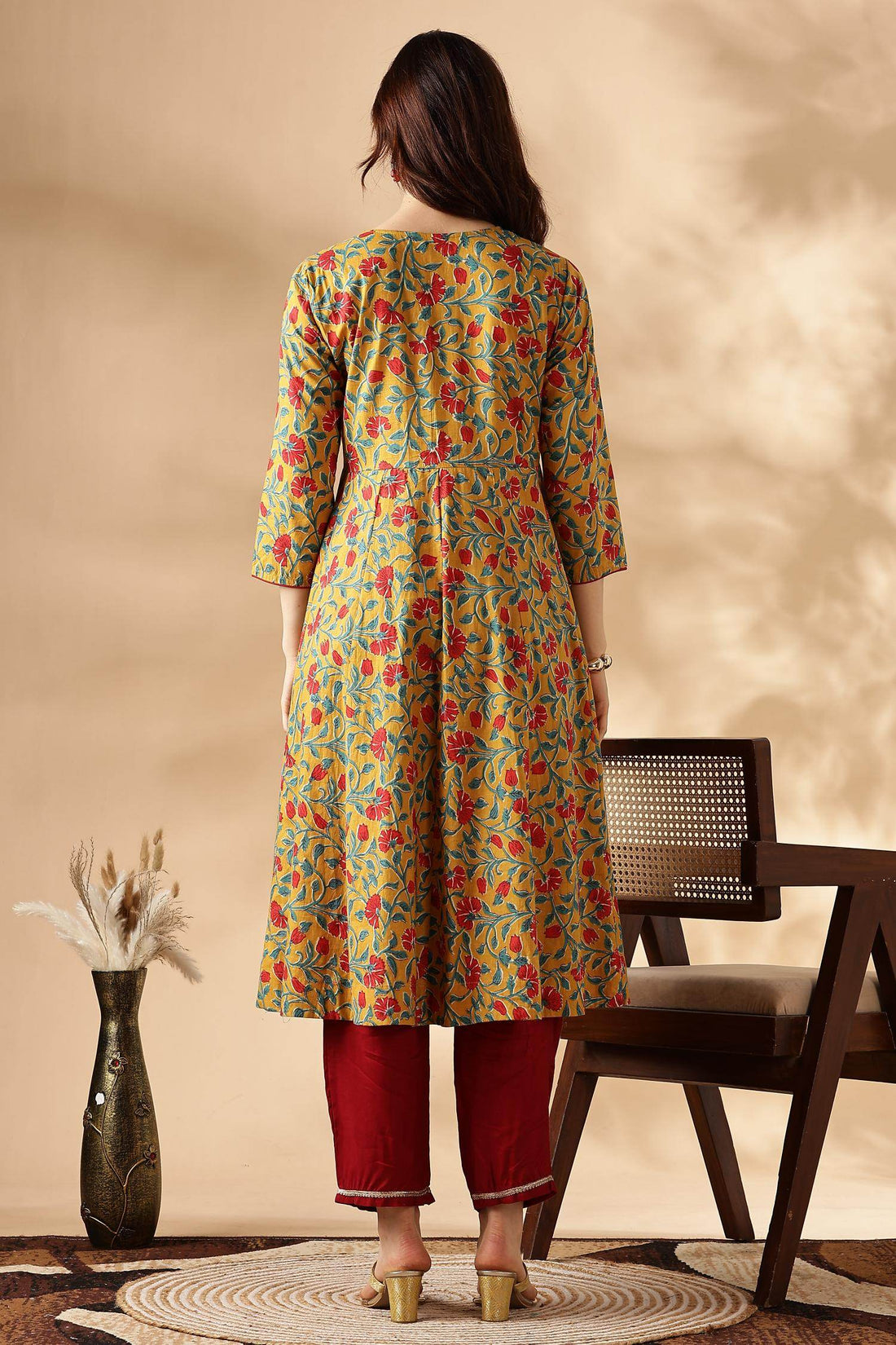 Anupama Cotton Mustard Kurta Set with Dupatta - BulBul