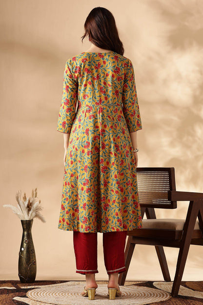Anupama Cotton Mustard Kurta Set with Dupatta - BulBul