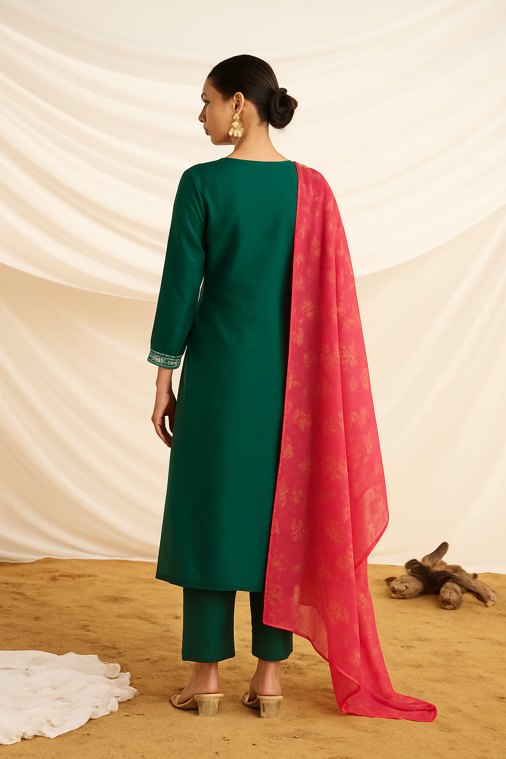 BulBul Women Kayra Green Embroidered Premium Silk Straight Suit Set With Dupatta