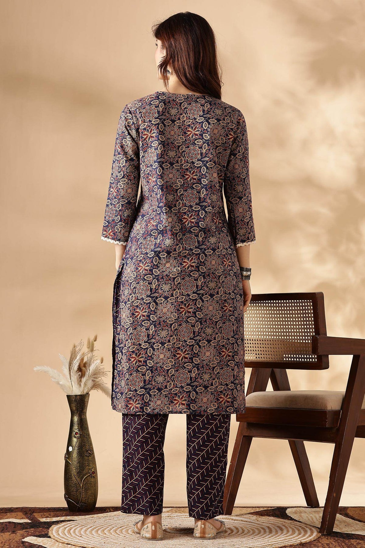 Cotton Navy Kurta Set with Dupatta - BulBul