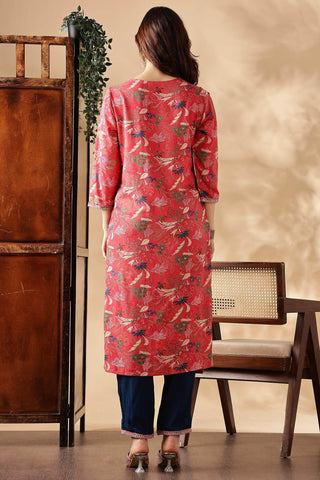 Alfina Red Rayon Kurta Set with Dupatta - BulBul