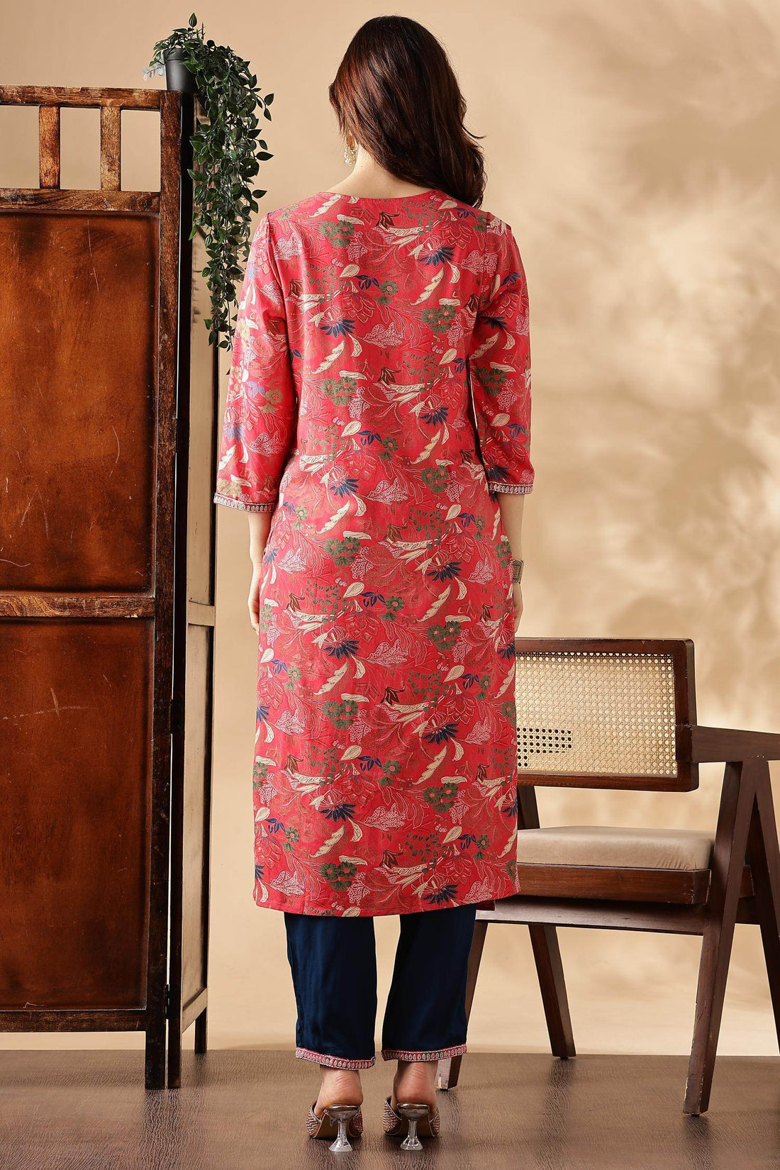 Alfina Red Rayon Kurta Set with Dupatta - BulBul