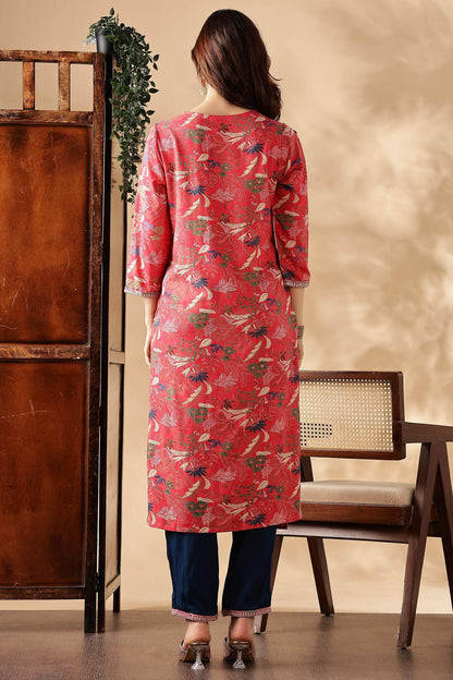 Alfina Red Rayon Kurta Set with Dupatta - BulBul