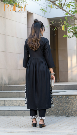 Arushi Black Pink Embroidered Viscose Kurta Set with Lucknowi Inspired Floral Jaal Work