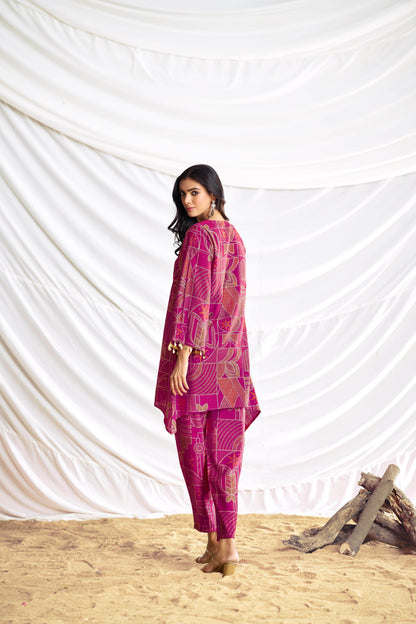 Ashka Chanderi Fuschia Co-Ord Set - BulBul