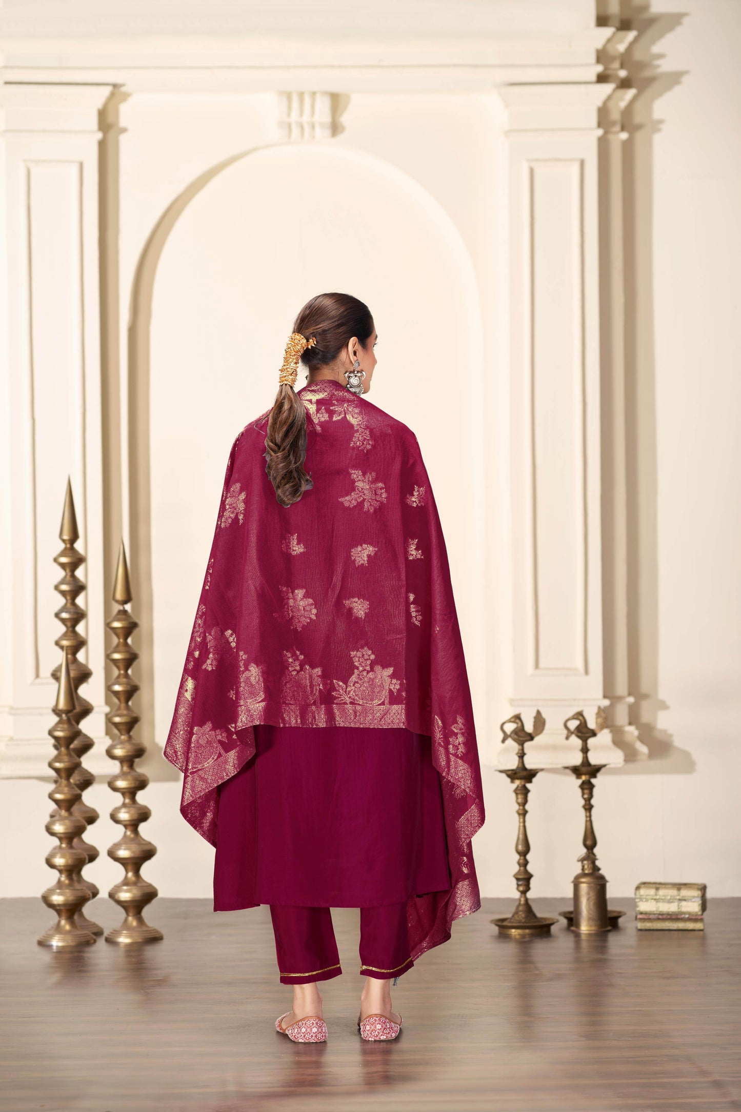Shruti Silk Wine Kurta Set with Dupatta - BulBul