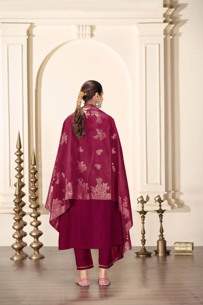 Shruti Silk Wine Kurta Set with Dupatta - BulBul