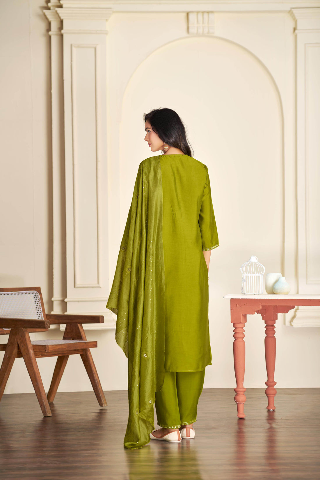 Tapasya Silk Green Kurta Set with Dupatta - BulBul